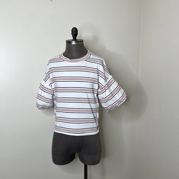 Code X Mode Striped Crop Balloon Sleeve Top Size Small Stretch - Picture 3 of 7